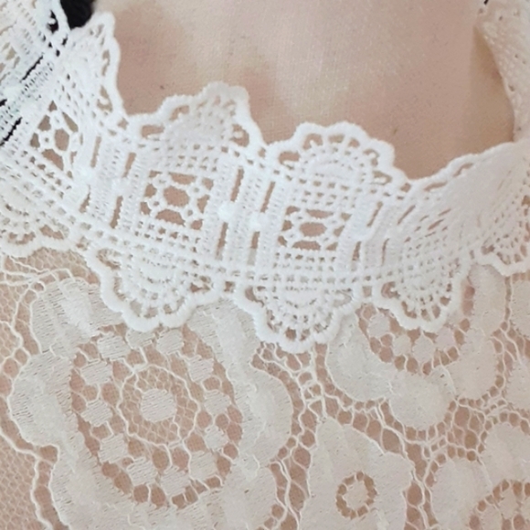 Boho Long Sleeve Stand Collar Lace Blouse White - Picture 8 of 8